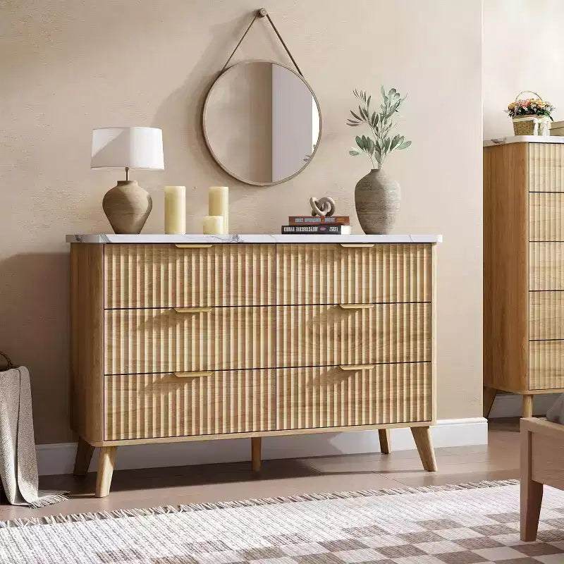 6 Drawer Dresser for Bedroom, 47 Wide Chest of Drawers with Thickened & Large Pattern Design