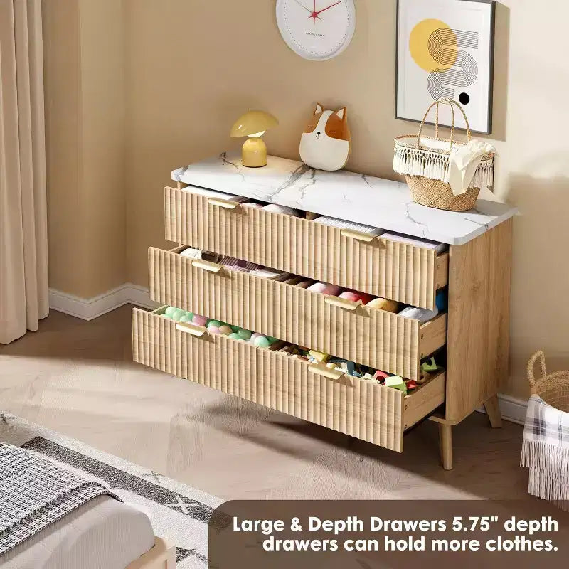 6 Drawer Dresser for Bedroom, 47 Wide Chest of Drawers with Thickened & Large Pattern Design