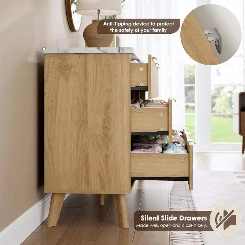 Commode 6 tiroirs pour chambre à coucher, large commode de 120 cm avec motif épais et grand design