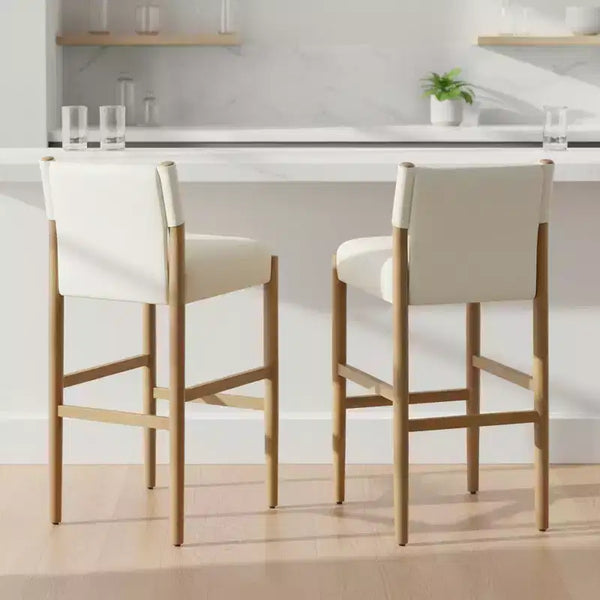 Homy Casa Set of 2 Modern 28.5 Solid Wood Bar Stools with Upholstered Seats, White