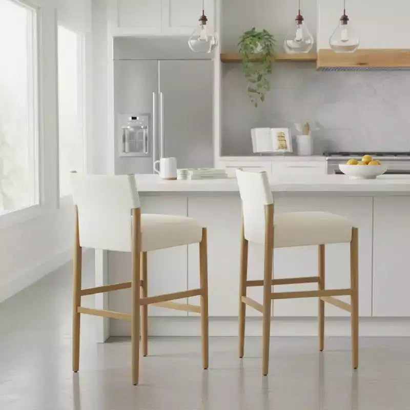 Modern 28.5" Solid Wood Bar Stools with Upholstered Seats, White