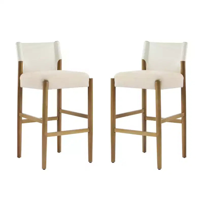 Modern 28.5" Solid Wood Bar Stools with Upholstered Seats, White