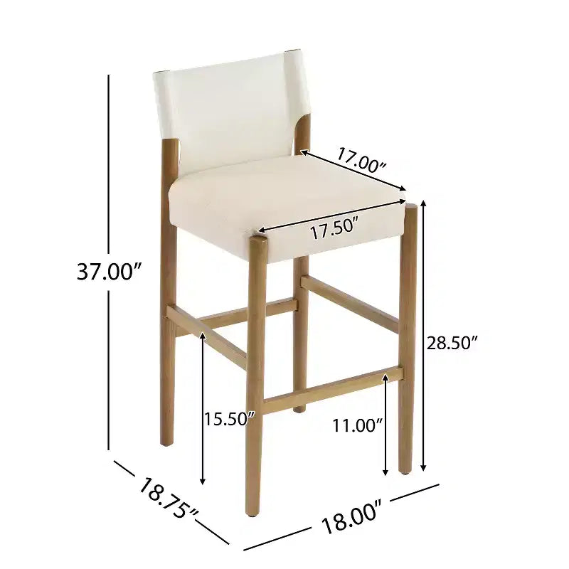 Modern 28.5" Solid Wood Bar Stools with Upholstered Seats, White