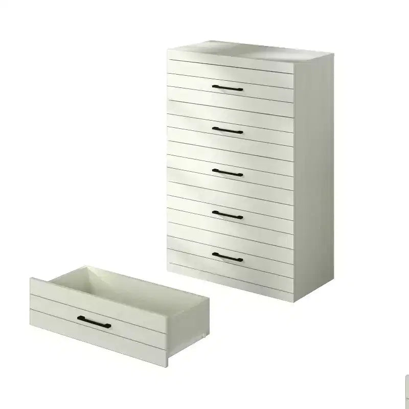 Commode à 5 tiroirs avec système de verrouillage de sécurité en chêne blanc perlé 30,7 L x 16,1 P x 45,8 H