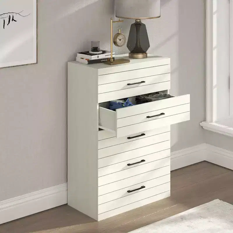 Commode à 5 tiroirs avec système de verrouillage de sécurité en chêne blanc perlé 30,7 L x 16,1 P x 45,8 H
