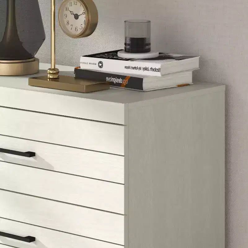 Commode à 5 tiroirs avec système de verrouillage de sécurité en chêne blanc perlé 30,7 L x 16,1 P x 45,8 H