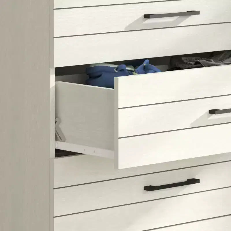 Commode à 5 tiroirs avec système de verrouillage de sécurité en chêne blanc perlé 30,7 L x 16,1 P x 45,8 H