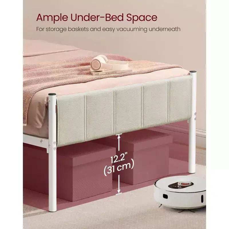 Twin Bed Frame with Upholstered Headboard, Footboard, 550 lb Weight Capacity, Steel Slats, Easy Assembly, No Box Spring Needed