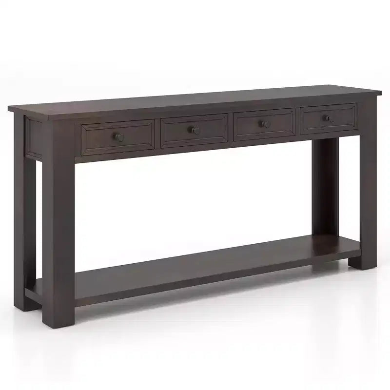 63 Farmhouse Entryway Table with 4 Storage Drawers and Open Shelf Espresso