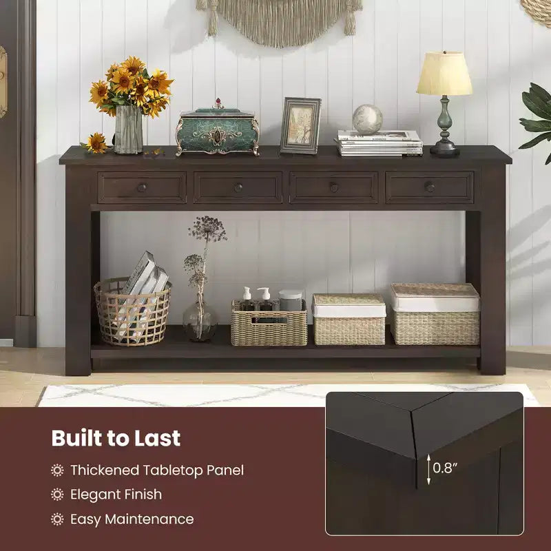 63 Farmhouse Entryway Table with 4 Storage Drawers and Open Shelf Espresso