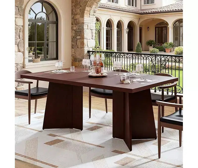 Dining Table for 6-8 People - 63 Modern Long Kitchen Table with Large Tabletop & Heavy Duty Pedestal Legs, Dinner Table for Kitchen