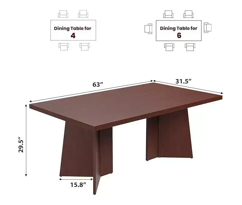 Dining Table for 6-8 People - 63 Modern Long Kitchen Table with Large Tabletop & Heavy Duty Pedestal Legs, Dinner Table for Kitchen