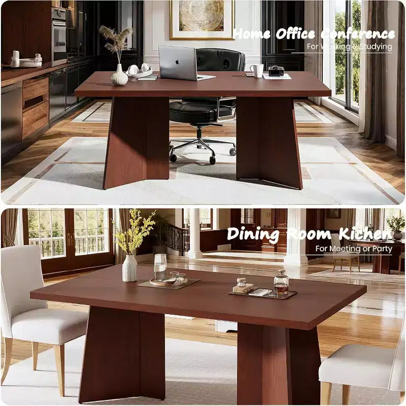 Dining Table for 6-8 People - 63 Modern Long Kitchen Table with Large Tabletop & Heavy Duty Pedestal Legs, Dinner Table for Kitchen