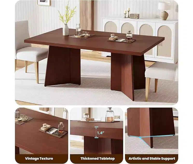 Dining Table for 6-8 People - 63 Modern Long Kitchen Table with Large Tabletop & Heavy Duty Pedestal Legs, Dinner Table for Kitchen