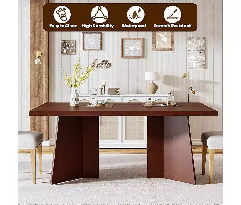 Dining Table for 6-8 People - 63 Modern Long Kitchen Table with Large Tabletop & Heavy Duty Pedestal Legs, Dinner Table for Kitchen