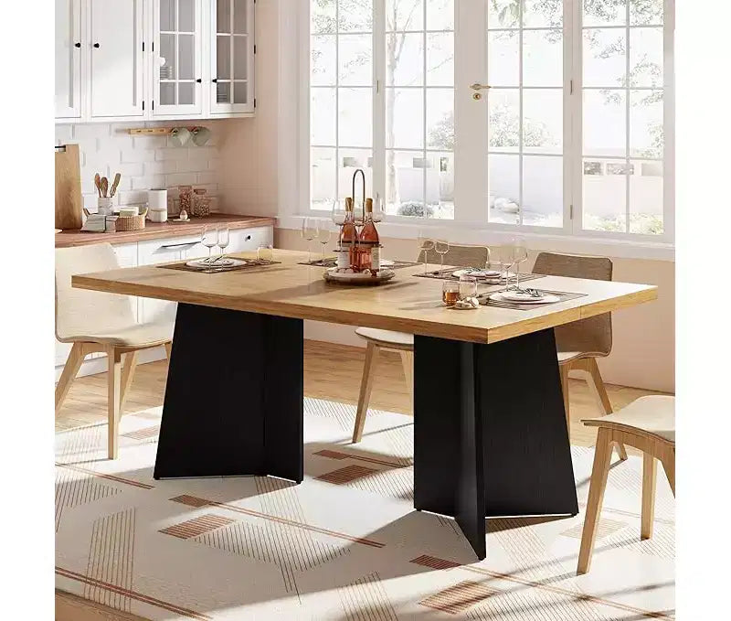 Dining Table for 6-8 People - 63 Modern Long Kitchen Table with Large Tabletop & Heavy Duty Pedestal Legs, Dinner Table for Kitchen