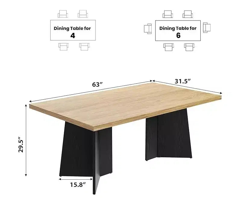 Dining Table for 6-8 People - 63 Modern Long Kitchen Table with Large Tabletop & Heavy Duty Pedestal Legs, Dinner Table for Kitchen