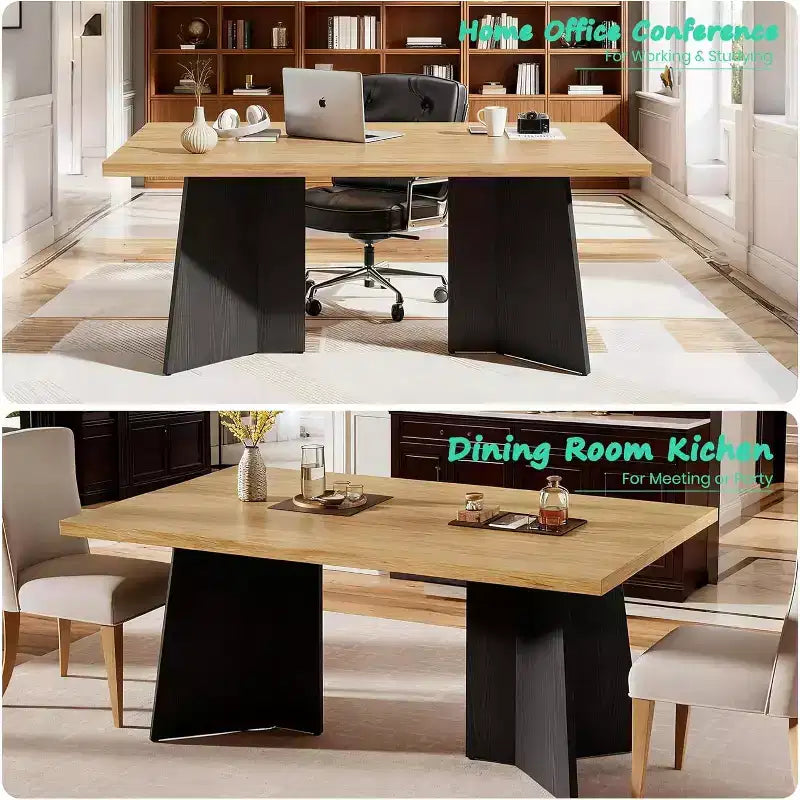 Dining Table for 6-8 People - 63 Modern Long Kitchen Table with Large Tabletop & Heavy Duty Pedestal Legs, Dinner Table for Kitchen