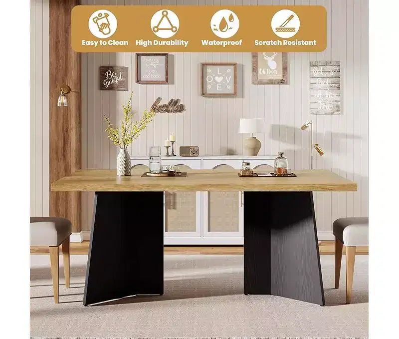 Dining Table for 6-8 People - 63 Modern Long Kitchen Table with Large Tabletop & Heavy Duty Pedestal Legs, Dinner Table for Kitchen