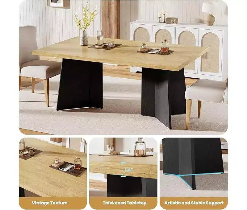 Dining Table for 6-8 People - 63 Modern Long Kitchen Table with Large Tabletop & Heavy Duty Pedestal Legs, Dinner Table for Kitchen
