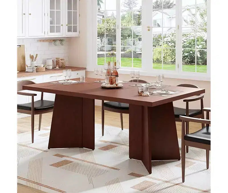 Dining Table for 6-8 People - 63 Modern Long Kitchen Table with Large Tabletop & Heavy Duty Pedestal Legs, Dinner Table for Kitchen