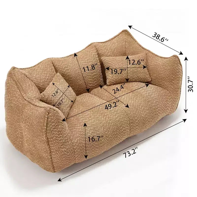 Bean Bag Chair with Armrest, High-Resilience Foam Floor Sofa for 2, Comfy Lazy Sofa Chair for Modern Living Room Seating