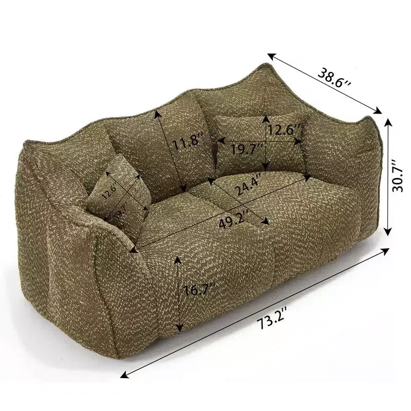 Bean Bag Chair with Armrest, High-Resilience Foam Floor Sofa for 2, Comfy Lazy Sofa Chair for Modern Living Room Seating