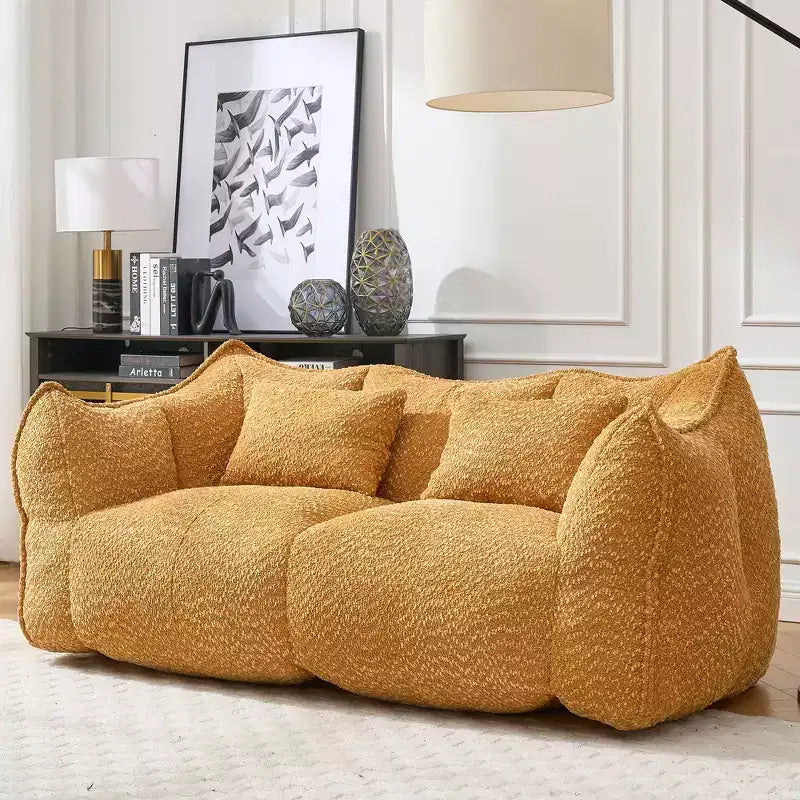 Bean Bag Chair with Armrest, High-Resilience Foam Floor Sofa for 2, Comfy Lazy Sofa Chair for Modern Living Room Seating