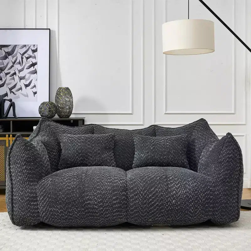 Bean Bag Chair with Armrest, High-Resilience Foam Floor Sofa for 2, Comfy Lazy Sofa Chair for Modern Living Room Seating