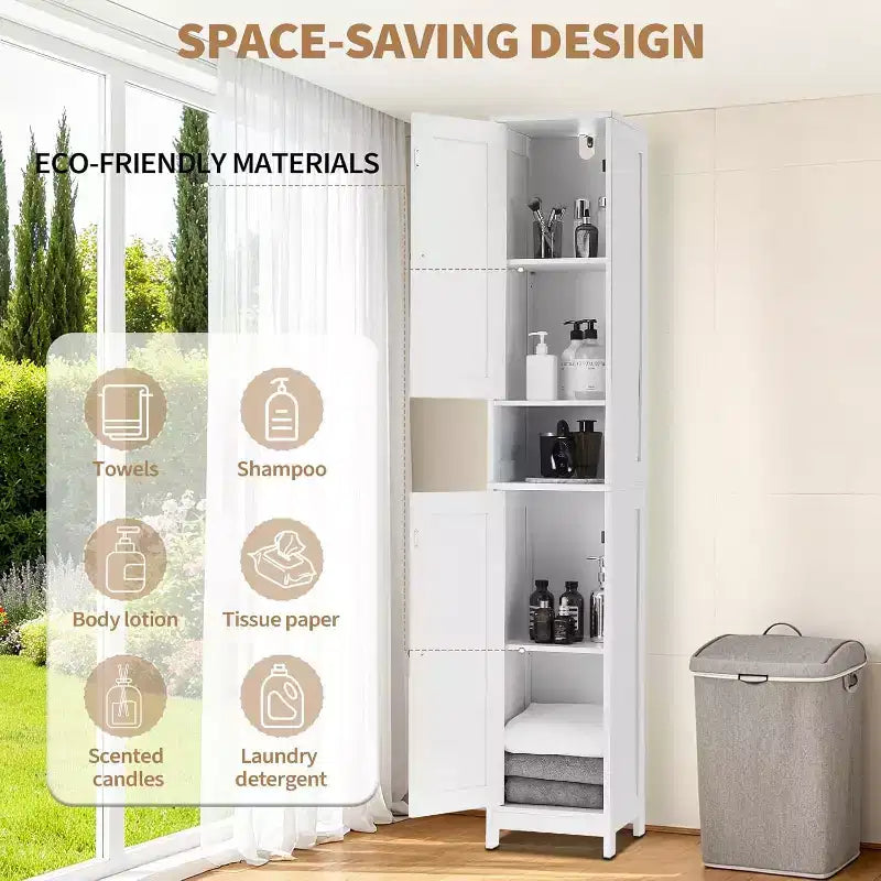 Meuble de rangement haut et étroit pour salle de bain, organiseur sur pied de 170 cm avec étagère réglable, design résistant à l'eau pour cuisine, couloir, salle de bain