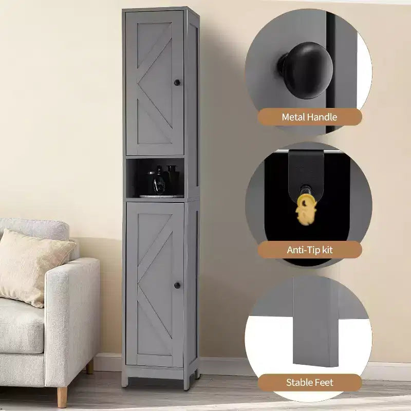Meuble de rangement haut et étroit pour salle de bain, organiseur sur pied de 170 cm avec étagère réglable, design résistant à l'eau pour cuisine, couloir, salle de bain