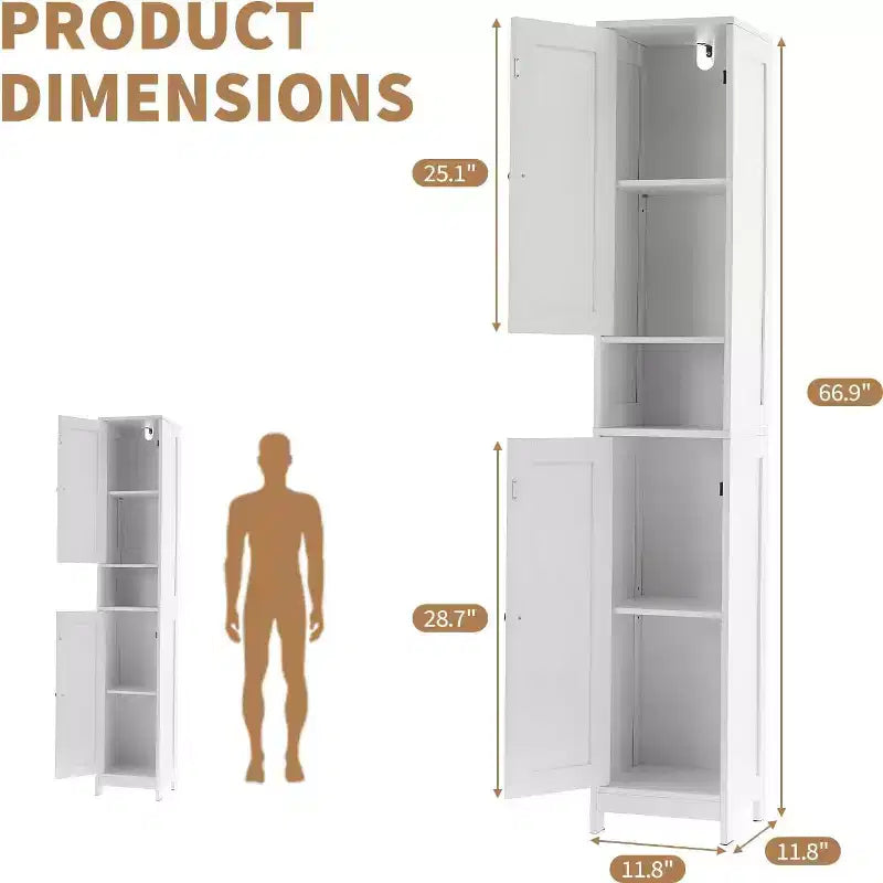 Meuble de rangement haut et étroit pour salle de bain, organiseur sur pied de 170 cm avec étagère réglable, design résistant à l'eau pour cuisine, couloir, salle de bain