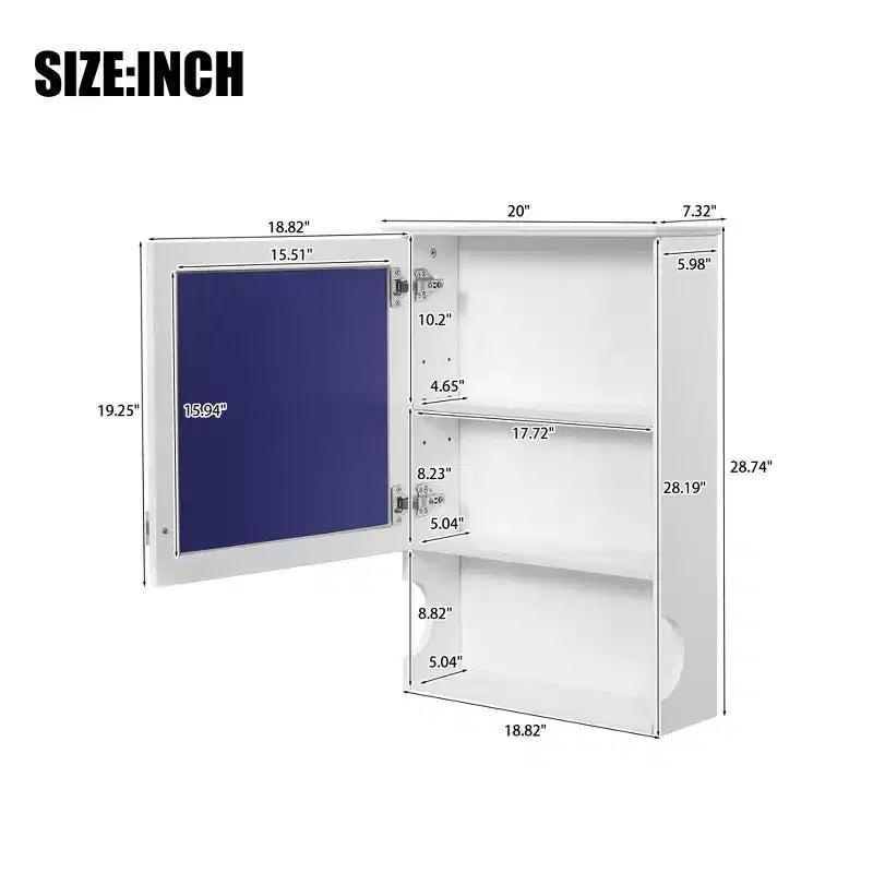 20'' Wall Mounted Bathroom Cabinet with Mirror & Storage Door