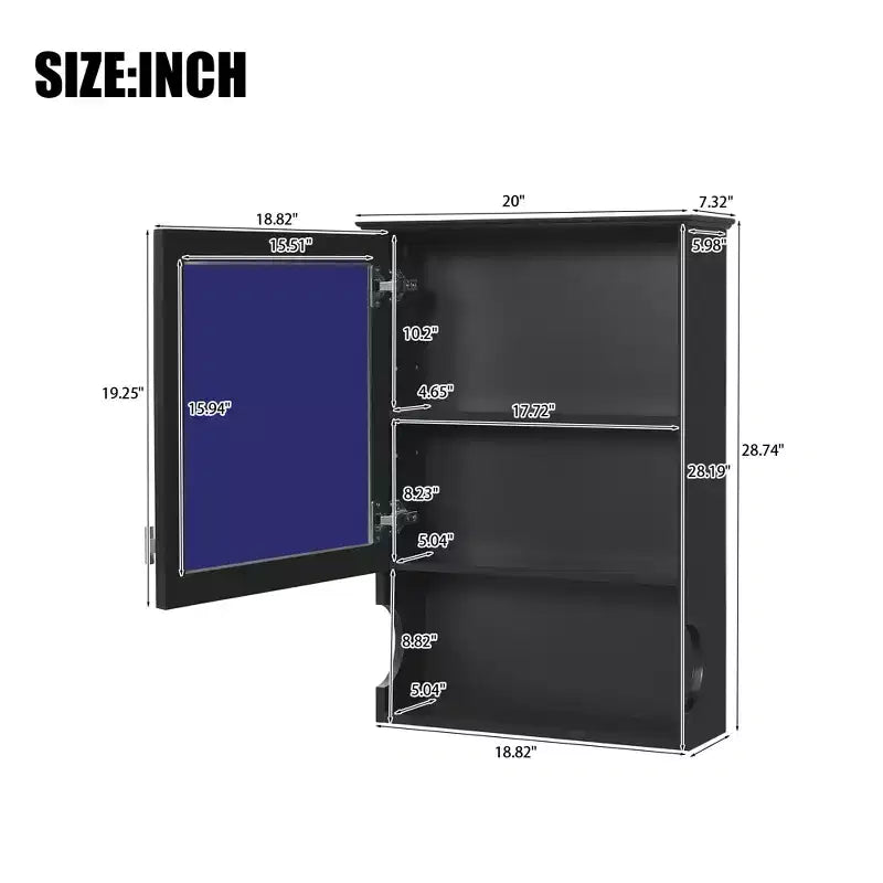 20'' Wall Mounted Bathroom Cabinet with Mirror & Storage Door