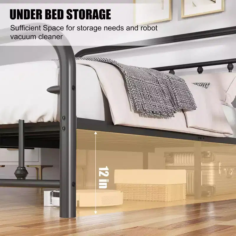 Twin Size Metal Platform Bed Frame with Headboard & Footboard, Steel Slat Mattress Foundation, Under Bed Storage, No Box Spring Needed, Black