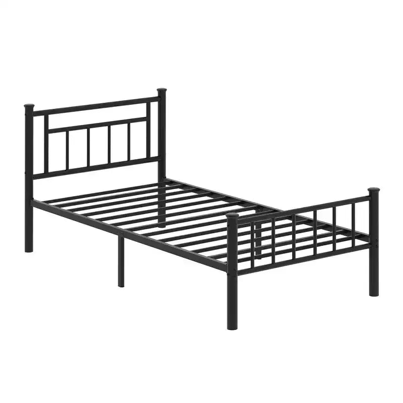 Cadre de lit plateforme double en métal avec tête et pied de lit, sommier à lattes en acier, rangement sous le lit, pas besoin de sommier tapissier, noir