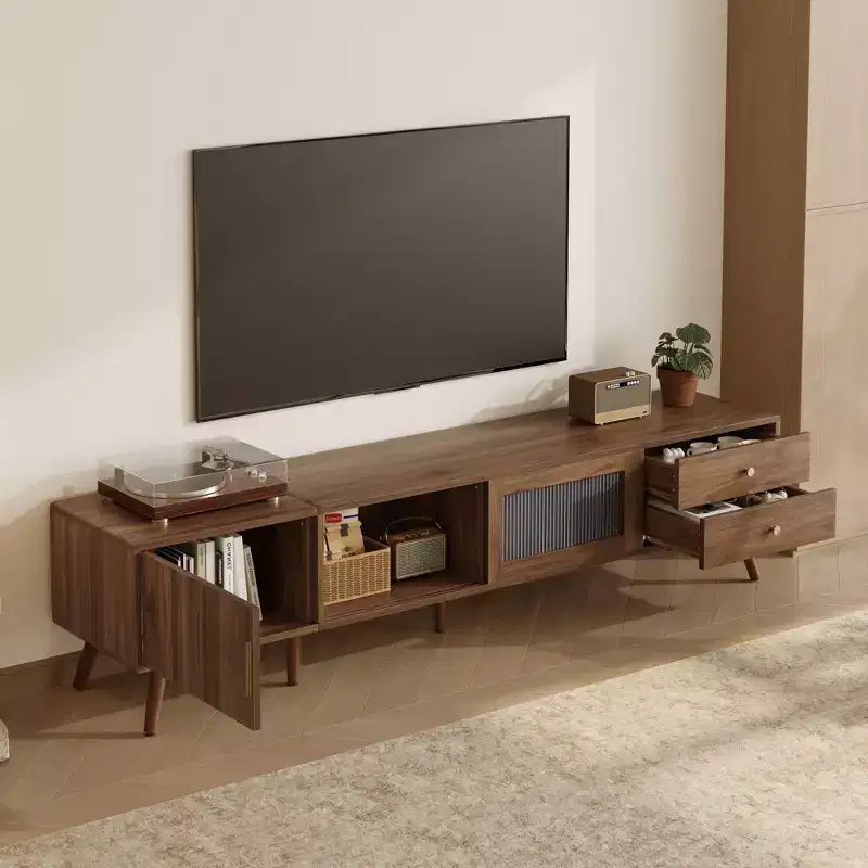 76" Modern Minimal Glass-Doors TV Stand with Storage Cabinets for Living Room/Bedroom