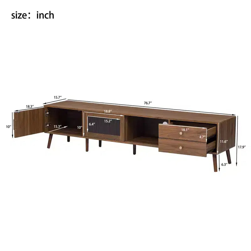 76" Modern Minimal Glass-Doors TV Stand with Storage Cabinets for Living Room/Bedroom