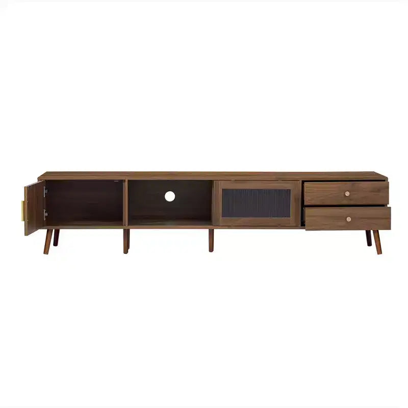 76" Modern Minimal Glass-Doors TV Stand with Storage Cabinets for Living Room/Bedroom