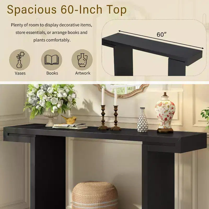 60" Modern Geometric Console Table, Entryway Table with Adjustable Feet, Sofa Table for Hallway, Living Room, Bedroom