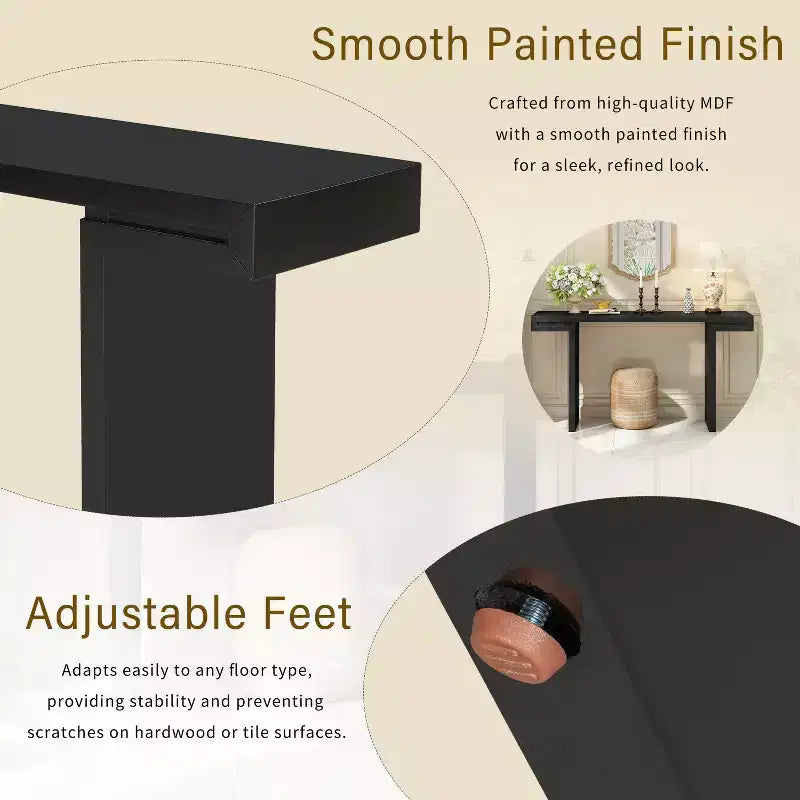 60" Modern Geometric Console Table, Entryway Table with Adjustable Feet, Sofa Table for Hallway, Living Room, Bedroom