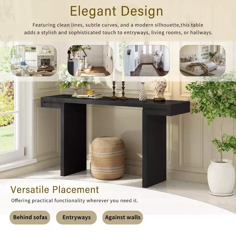 60" Modern Geometric Console Table, Entryway Table with Adjustable Feet, Sofa Table for Hallway, Living Room, Bedroom