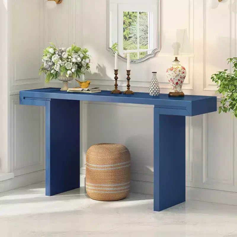 60" Modern Geometric Console Table, Entryway Table with Adjustable Feet, Sofa Table for Hallway, Living Room, Bedroom