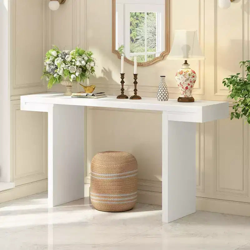 60" Modern Geometric Console Table, Entryway Table with Adjustable Feet, Sofa Table for Hallway, Living Room, Bedroom