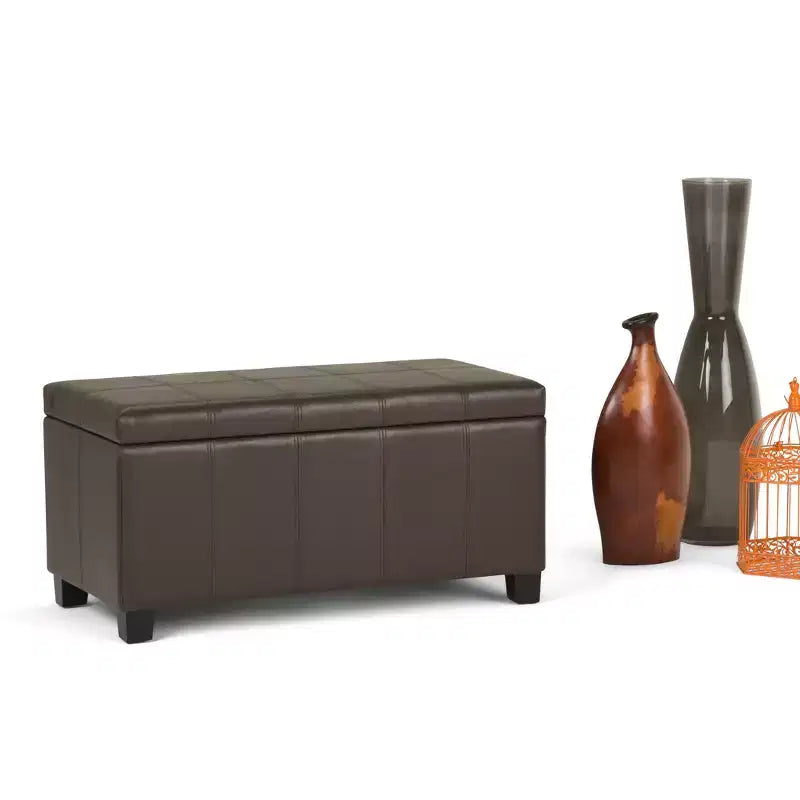 Banc de rangement rectangulaire de 91 cm avec assise rembourrée, banc de bout de lit avec cadre en bois, repose-pieds ottoman pour salon