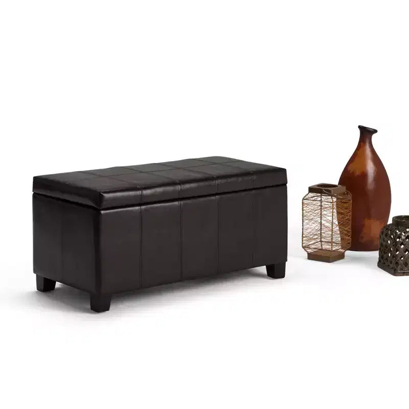 Banc de rangement rectangulaire de 91 cm avec assise rembourrée, banc de bout de lit avec cadre en bois, repose-pieds ottoman pour salon
