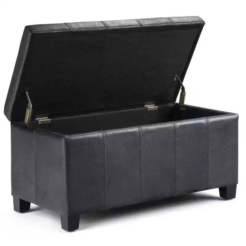 Banc de rangement rectangulaire de 91 cm avec assise rembourrée, banc de bout de lit avec cadre en bois, repose-pieds ottoman pour salon