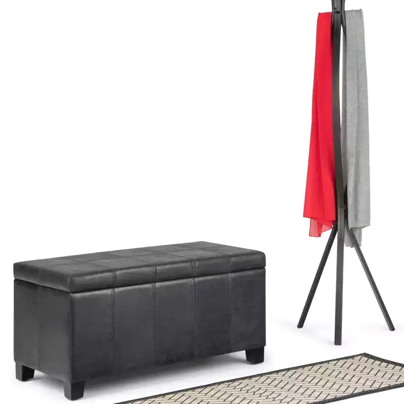 Banc de rangement rectangulaire de 91 cm avec assise rembourrée, banc de bout de lit avec cadre en bois, repose-pieds ottoman pour salon