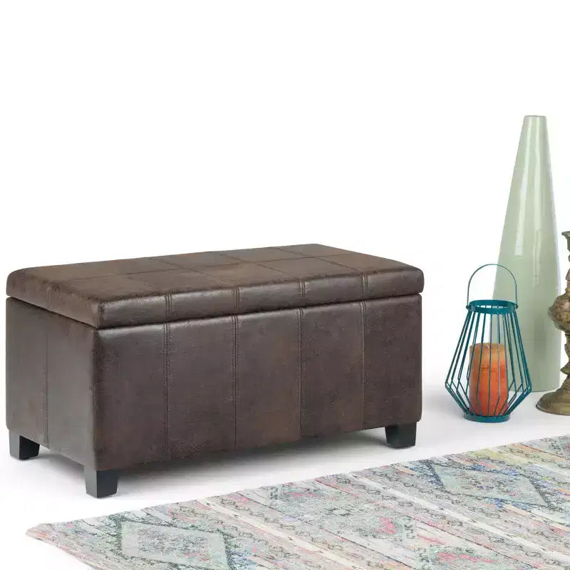 Banc de rangement rectangulaire de 91 cm avec assise rembourrée, banc de bout de lit avec cadre en bois, repose-pieds ottoman pour salon