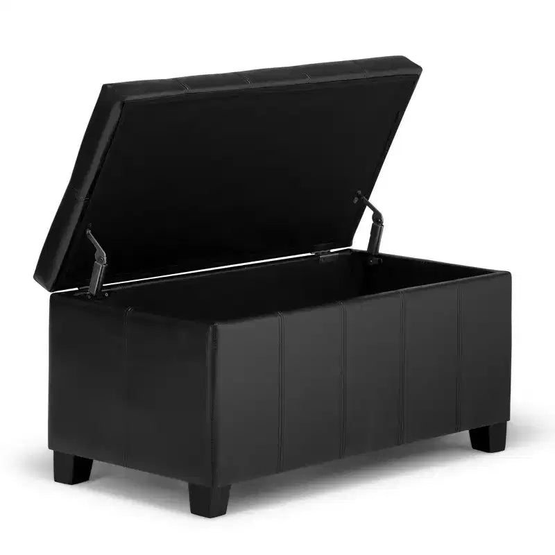 Banc de rangement rectangulaire de 91 cm avec assise rembourrée, banc de bout de lit avec cadre en bois, repose-pieds ottoman pour salon